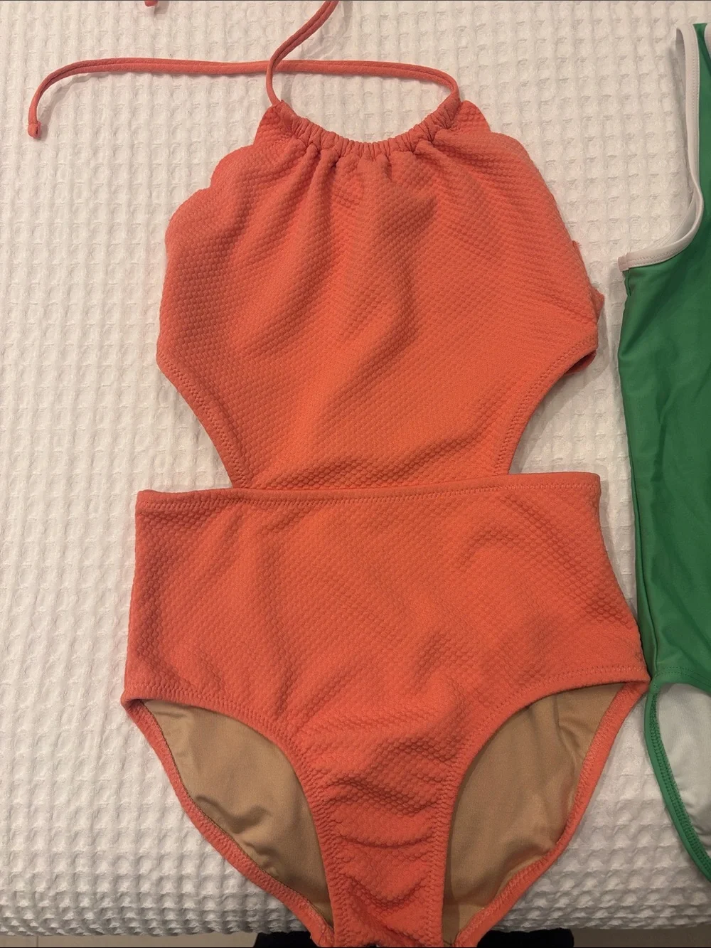 Old Navy Kids Coral and Green One-Piece Swimsuits